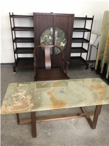 Beige Jade Office Desk Top Green Onyx Worktop Furniture