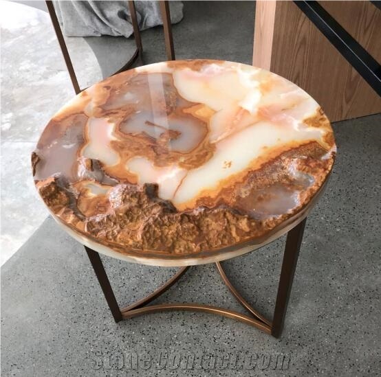 China Red Dragon Onyx Round Table Coffee Tea Corner Desk Top Furniture