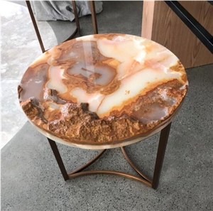 China Red Dragon Onyx Round Table Coffee Tea Corner Desk Top Furniture