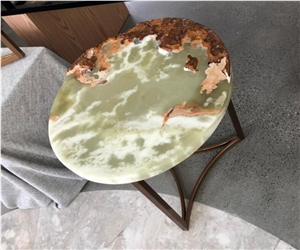 China Red Dragon Onyx Round Table Coffee Tea Corner Desk Top Furniture