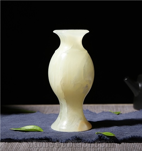 Green Jade Flower Vase Handicraft Carving Onyx Decor Gift Sculpture