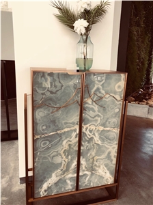 Green Onyx and Wooden Cabinet Chinese Furniture Custom Design