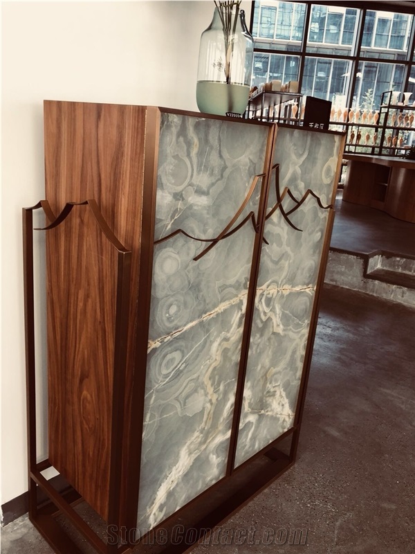 Green Onyx and Wooden Cabinet Chinese Furniture Custom Design