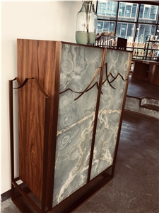 Green Onyx and Wooden Cabinet Chinese Furniture Custom Design