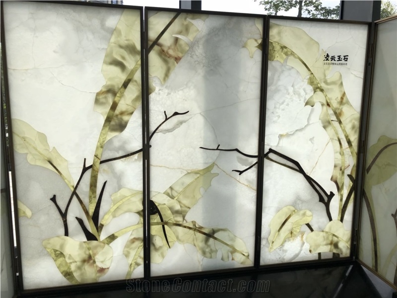 Green Onyx Partition Foldin Screen Byobu Accordion Jade Furniture