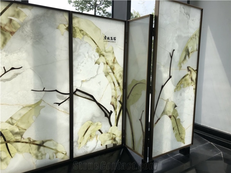 Green Onyx Partition Foldin Screen Byobu Accordion Jade Furniture