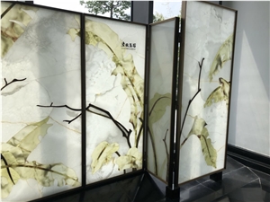 Green Onyx Partition Foldin Screen Byobu Accordion Jade Furniture
