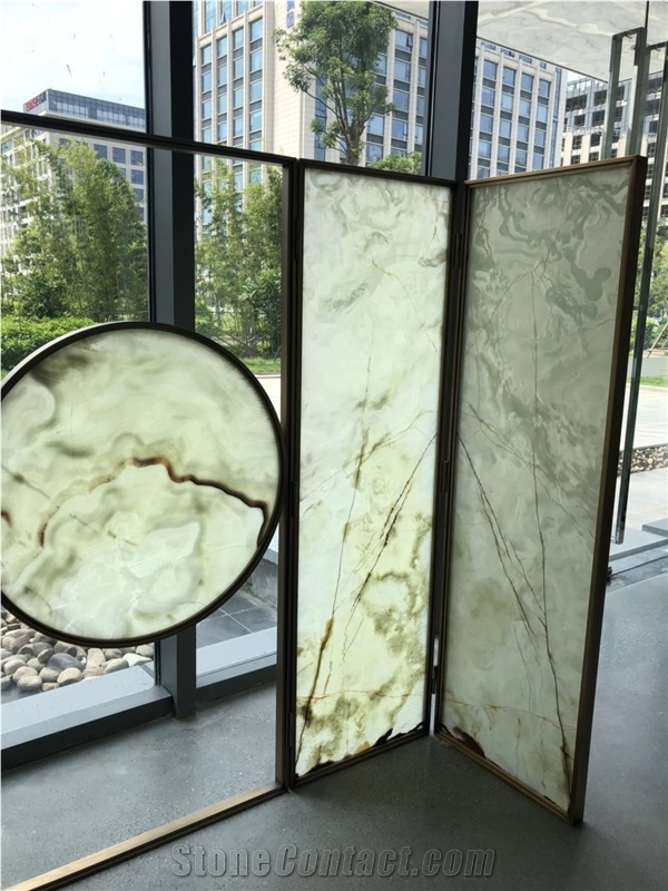 Green Onyx Partition Screen Jade Accordion Folding Screen Furniture
