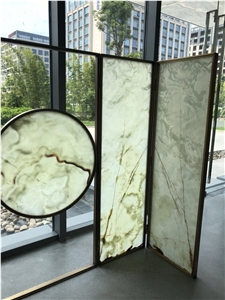 Green Onyx Partition Screen Jade Accordion Folding Screen Furniture
