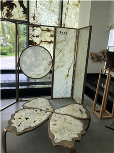 Green Onyx Partition Screen Jade Accordion Folding Screen Furniture