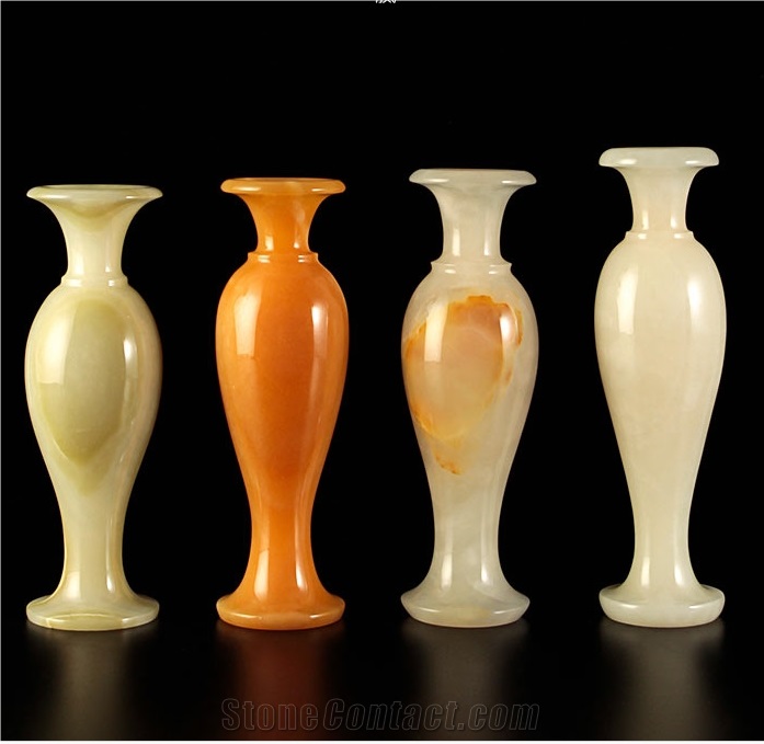 Jade Carving Handicraft Gemstone Flower Vase Pot Sculpture Gift