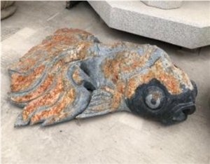 Hand Carved Fish for Decoration in Garden Yellow Black Grey Basalt Hand Carved Fish for Decoration in Garden Yellow Black Grey Basalt