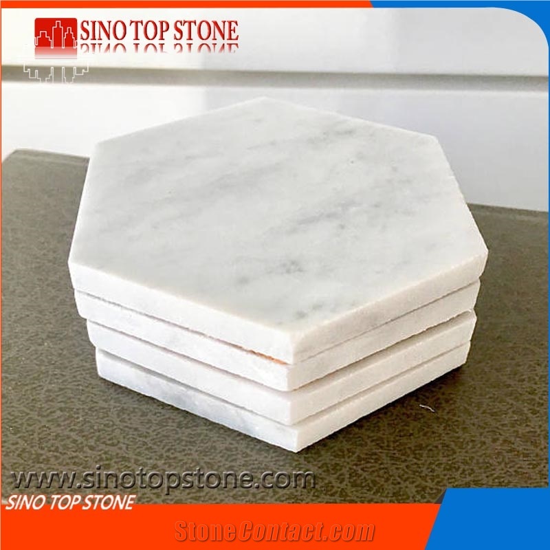 Carrara Marble Hexagonal Coasters, White Marble Marble Coasters