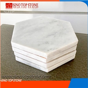 Carrara Marble Hexagonal Coasters, White Marble Marble Coasters