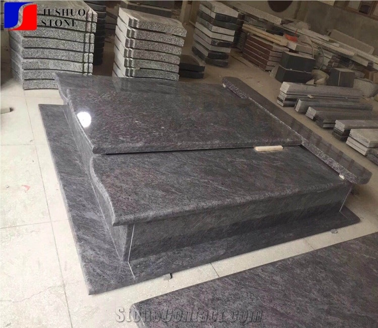 Bahama Blue Polished Double Cross Western Style Tombstone & Monument