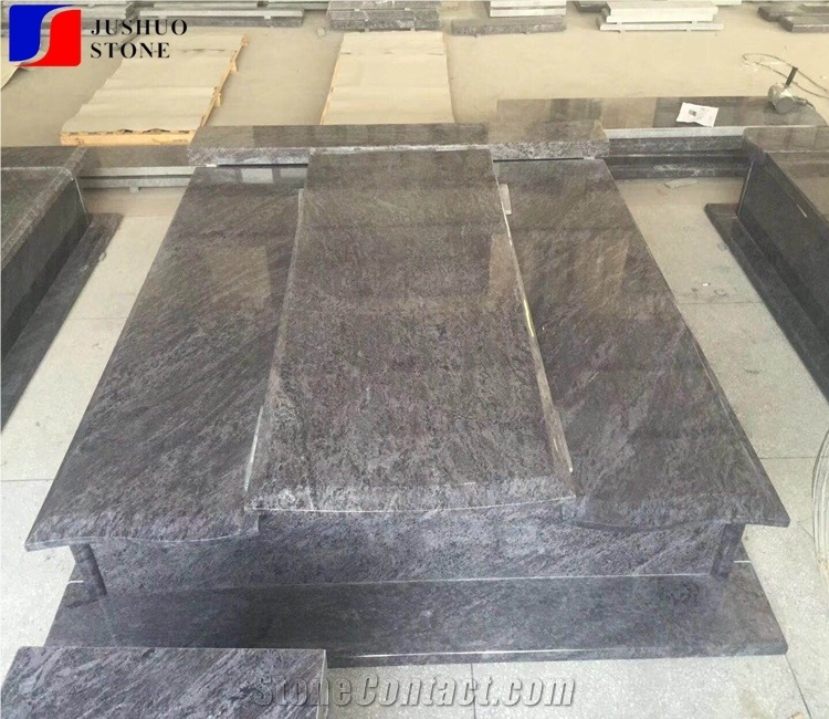 Bahama Blue Polished Double Cross Western Style Tombstone & Monument