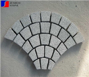 Fan Shaped G603 Sesame Grey Granite Cube Stone Pavers Set on Mesh