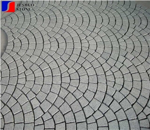 Fan Shaped G603 Sesame Grey Granite Cube Stone Pavers Set on Mesh