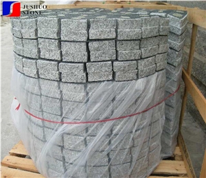 Fan Shaped G603 Sesame Grey Granite Cube Stone Pavers Set on Mesh