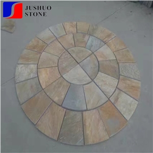 Fanshaped Feature Wall Irregularity Grey Paving Stone Split Slate