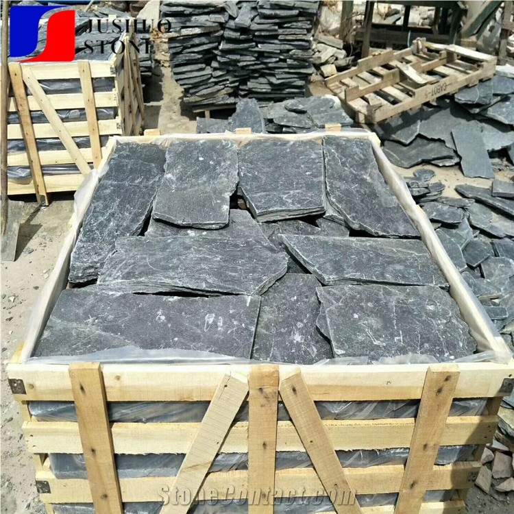 Fanshaped Feature Wall Irregularity Grey Paving Stone Split Slate