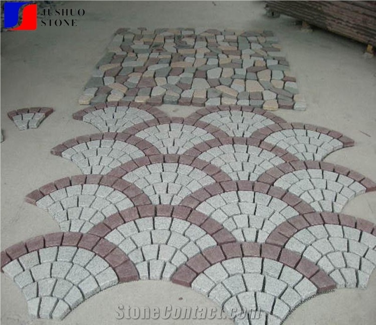 G603 Grey+Ocean Red Granite Mesh Cobblestone Exterior Pattern Walkway