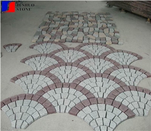 G603 Grey+Ocean Red Granite Mesh Cobblestone Exterior Pattern Walkway