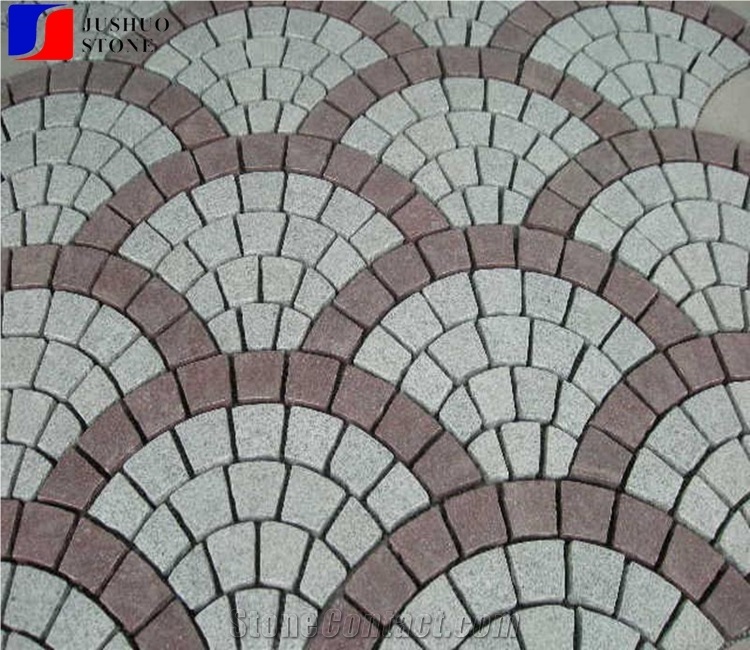 G603 Grey+Ocean Red Granite Mesh Cobblestone Exterior Pattern Walkway