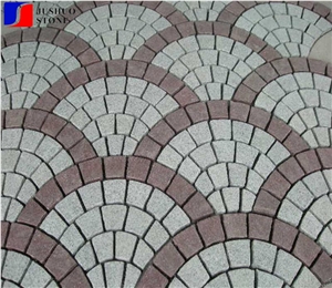 G603 Grey+Ocean Red Granite Mesh Cobblestone Exterior Pattern Walkway