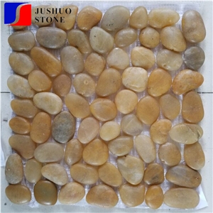 Yellow Mixed Falt River Pebble Mosaic with Net White Stone Gravels Walkway