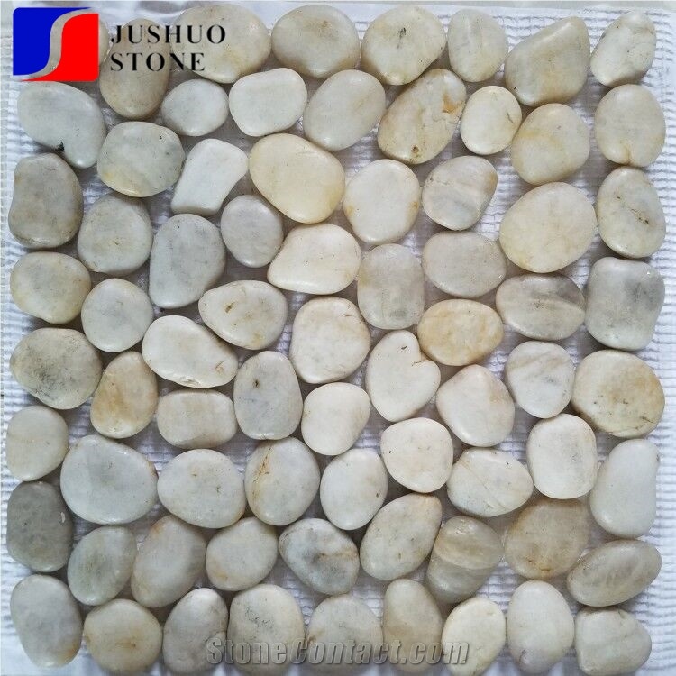Yellow Mixed Falt River Pebble Mosaic with Net White Stone Gravels Walkway