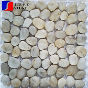 Yellow Mixed Falt River Pebble Mosaic with Net White Stone Gravels Walkway