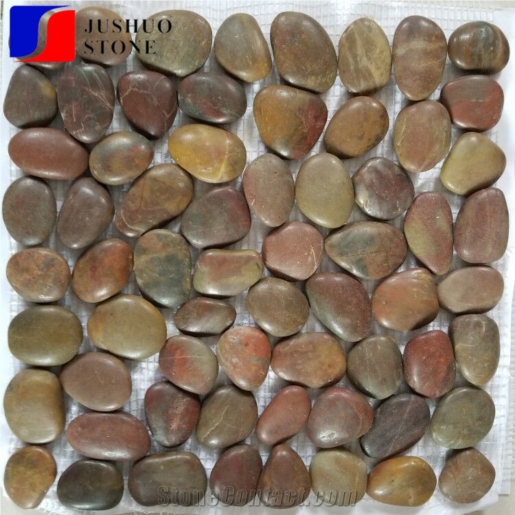Yellow Mixed Falt River Pebble Mosaic with Net White Stone Gravels Walkway
