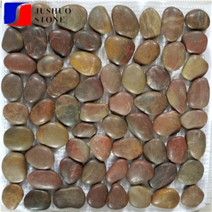 Yellow Mixed Falt River Pebble Mosaic with Net White Stone Gravels Walkway