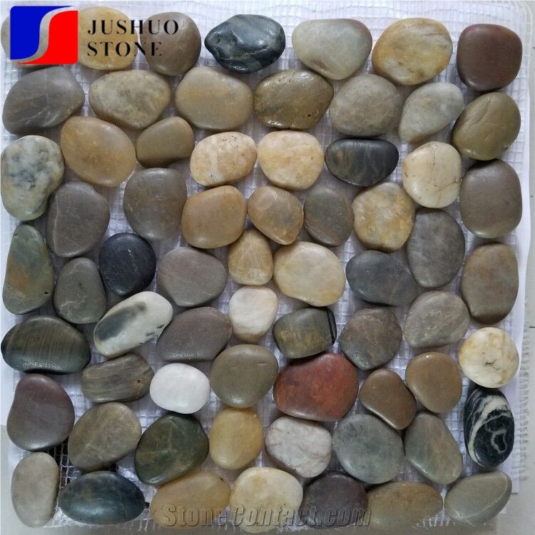 Yellow Mixed Falt River Pebble Mosaic with Net White Stone Gravels Walkway