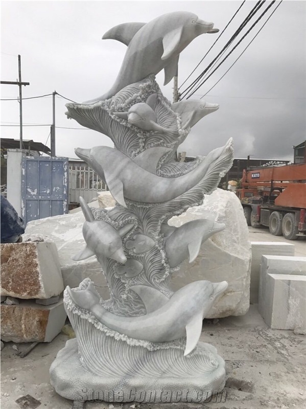 7 Dolphins Sculpture, Handicraft, Carved Sculpture, Stone Statue
