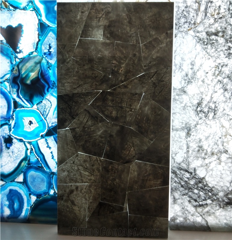 China Dark Grey Smokey Crystal Semiprecious Gemstone Wall Tiles