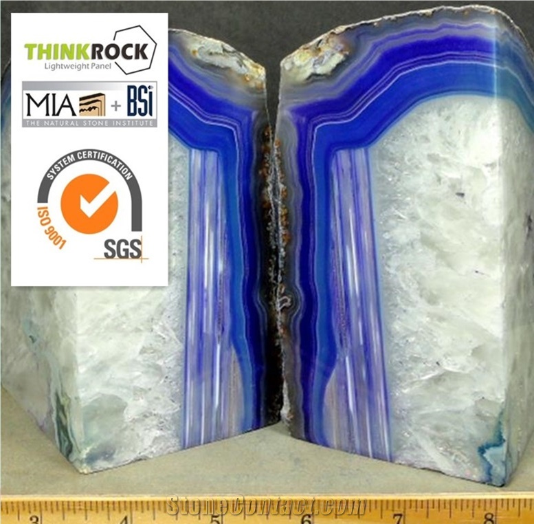 High Hardness Surrounding Cyan Enhanced Polished White Agate Bookend
