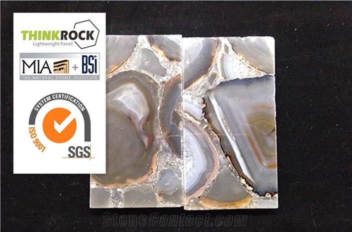 Polished Grey Agate Stone Glass Composite Slabs Grey Agate Bathroom