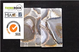 Polished Grey Agate Stone Glass Composite Slabs Grey Agate Bathroom