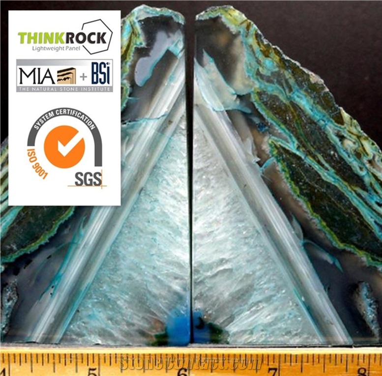 Sophisticated Natural Green Edge Center Blue White Agate Bookends