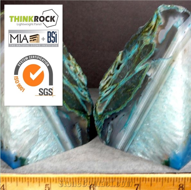 Sophisticated Natural Green Edge Center Blue White Agate Bookends