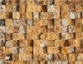 Yellow Gold Travertine Split Face Mosaic