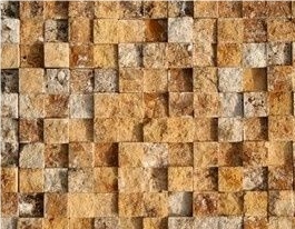 Yellow Gold Travertine Split Face Mosaic