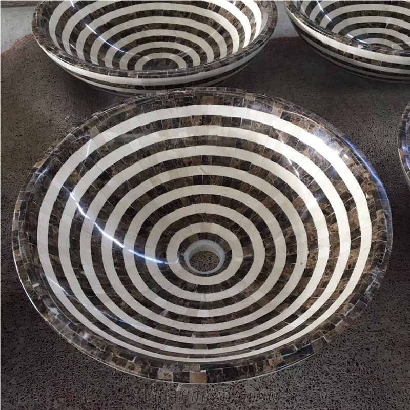 Marble Mosaic Basin,Stone Mosaic Round Bowls,Round Basin
