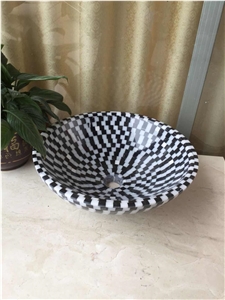 Marble Mosaic Basin,Stone Mosaic Round Bowls,Round Basin