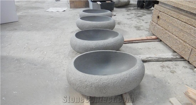 Andesite Grey Bush-Hammer Bathroom Sinks Basins,Round Basins