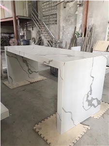 Bianco Calacatta White Quartzite Reception Table Desk,Square Work Tops