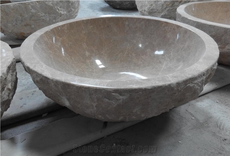 Emperador Light Beige Marble Round Bathroom Basins 43x43x14,Wash Bowls