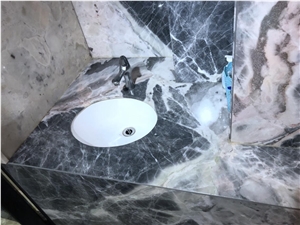 Translucent Onyx-Marble Look Bathroom Vanity Tops Abstractionist White